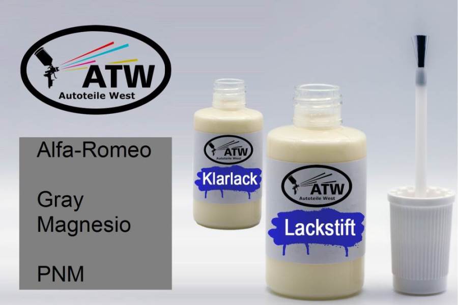 Alfa-Romeo, Gray Magnesio, PNM: 20ml Lackstift + 20ml Klarlack - Set, von ATW Autoteile West.